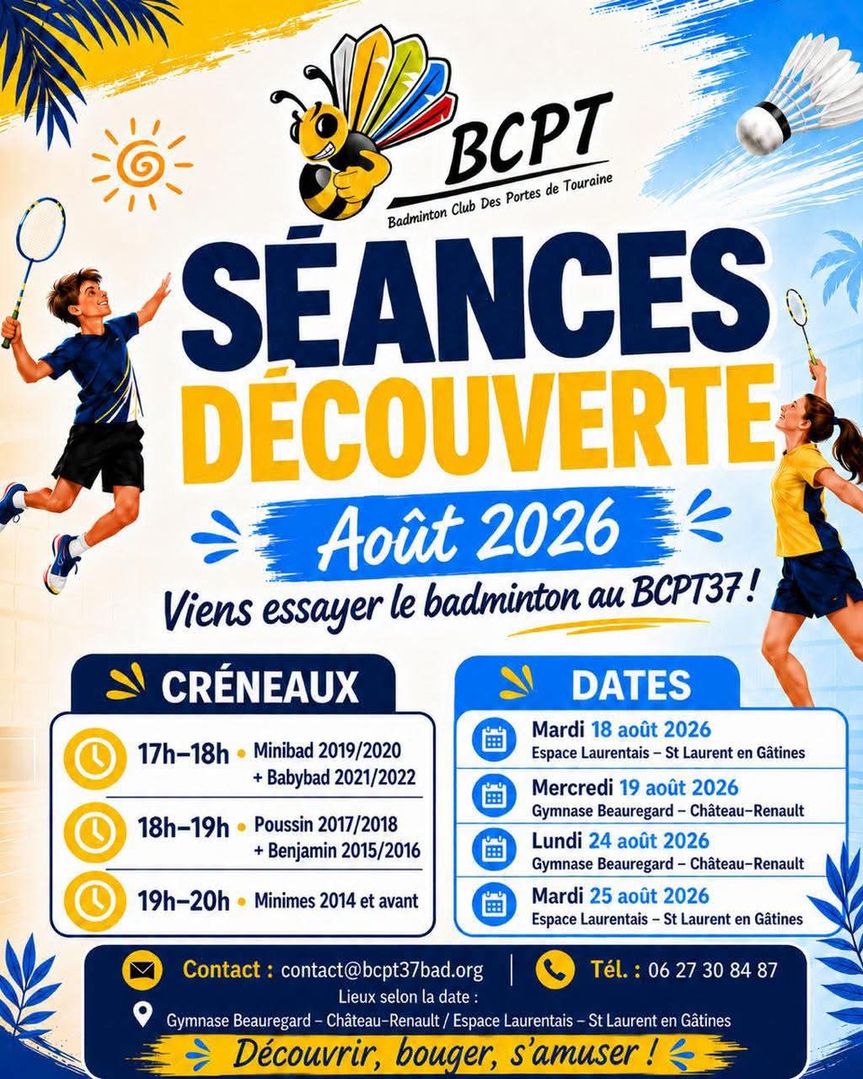 Séances de découverte jeunes lundi 24 aout 2026