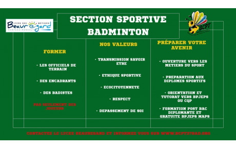 Création de la section sportive scolaire Badminton 2026 2027